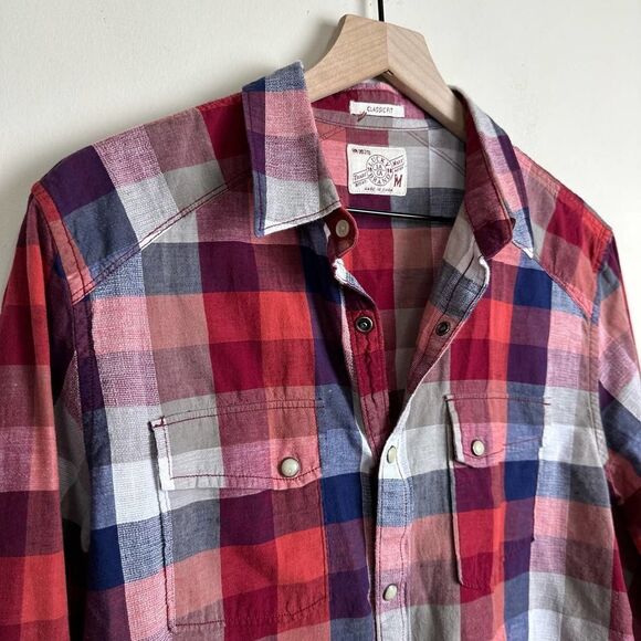 Lucky Red Check Pearl Snap Long‎ Sleeve Shirt Men’s M - Picture 2 of 7